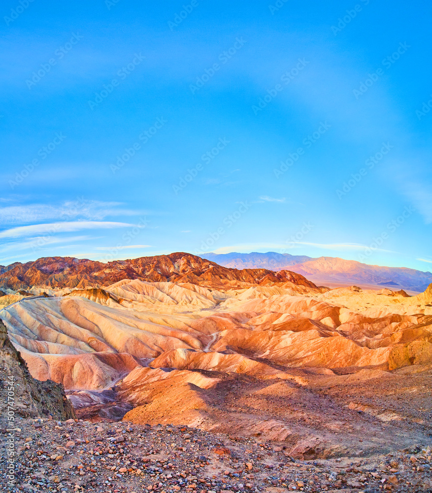 Iconic Zabriskie Point in Death Valley with vibrant colors