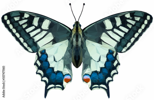 Schwalbenschwanz Schmetterling Papilio Machaon mit geöffneten Flügeln Lowpoly Artwork transparent freigestellt