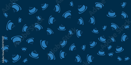 Blue Coffee Cup or Soup Bowl Icons Pattern of Various Sizes and Orientation on Wide Scale Dark Background - Design Template in Editable Vector Format