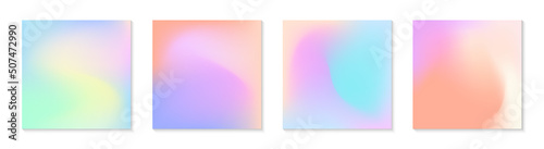 Vector set of mesh gradient backgrounds in soft pastel colors.Copy space for text.Abstract fluid illustrations in y2k aesthetic.Modern templates for banners,branding design,social media,covers.