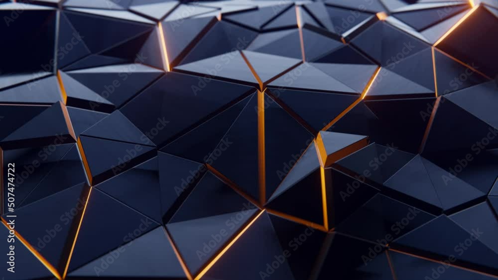 Blue triangles with orange glow 4k seamless animation