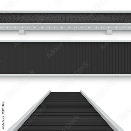 Collection realistic conveyor belt top front side view vector illustration photo
