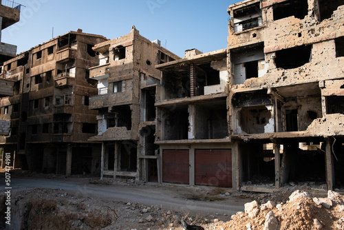 Destroyed residential building ruins in Syrian after Civil War.