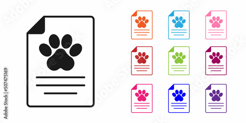 Black Clipboard with medical clinical record pet icon isolated on white background. Health insurance form. Medical check marks report. Set icons colorful. Vector