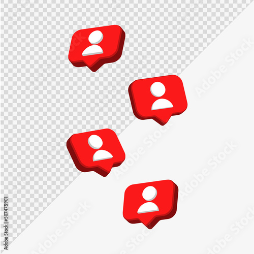 Obraz na plátně 3d follower icon in modern glossy speech bubble for social media notifications i