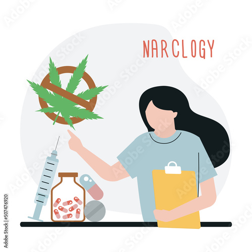 Female specialist doctor provide help for abuse people with addictions. Drug, alcohol and tobacco addiction. Narcological center addicted people