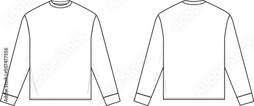 Long sleeve t-shirt flat technical drawing illustration short sleeve blank streetwear mock-up template for design and tech pack men unisex women