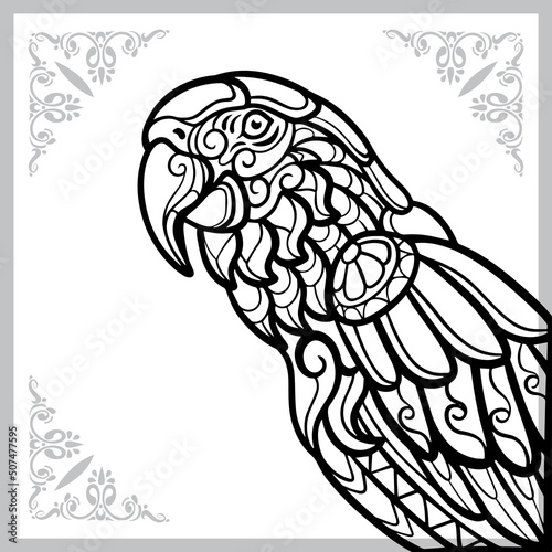 macaw bird zentangle arts. isolated on white background.