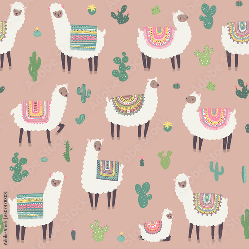 llama alpaca animals vector seamless pattern