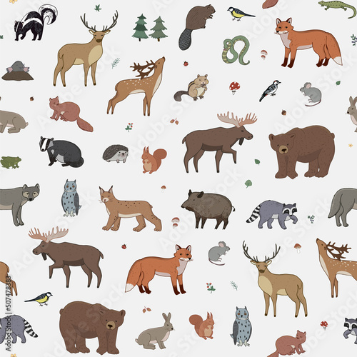 Forest animals vector seamless pattern