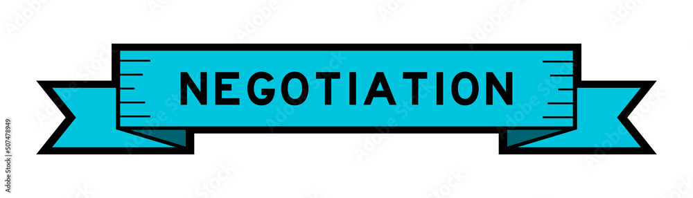 Ribbon label banner with word negotiation in blue color on white background Ribbon label banner with word negotiation in blue color on white background