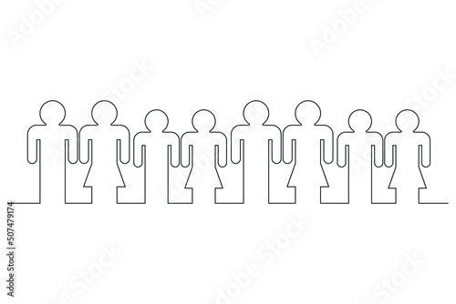 Single one line drawing Big family paper banner. World population day. Continuous line draw design graphic vector illustration.