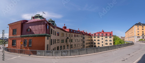 Apartment buildings in old restored office buildings a sunny summer day in Stockholm