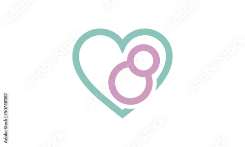 Child care logo. Baby logo. Baby care icon. Motherhood, mothers day, pregnancy, pregnant, center sign. Heart icon.	
