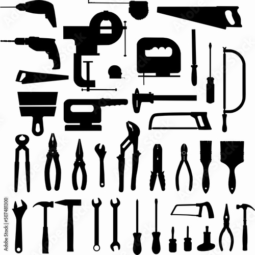 carpentry and locksmith tools logos, badges