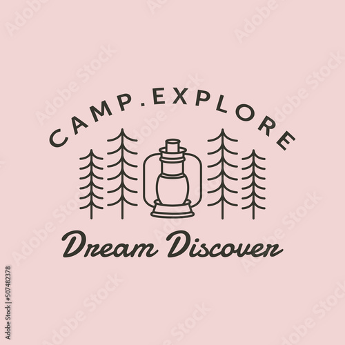 lantern camp explore line art logo vector symbol illustration design