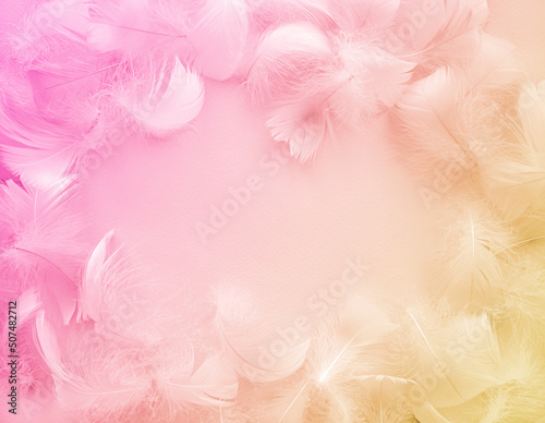 Принти на полотні Abstract blurred background of delicate pink and yellow feathers