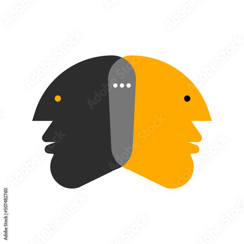Double of two male profiles, empathy symbol