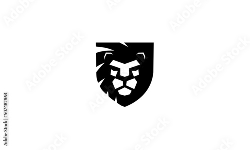 Lion logo vector illustration, shield design.