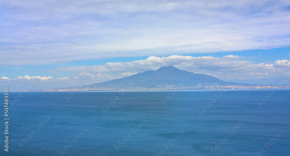 View of the Vesuvius from the observation deck in Sorrento, Italy