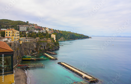 View of the coast (Marina Grande) from the observation deck in Sorrento 