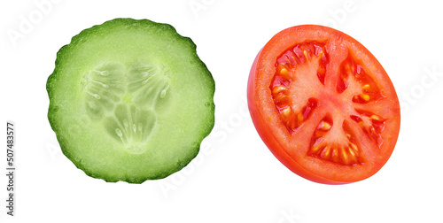 cucumber and tomato isolated on a white background