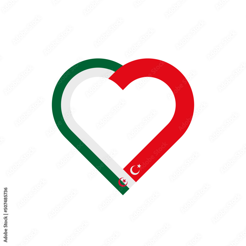 unity concept. heart ribbon icon of algeria and turkey flags. vector illustration isolated on white background unity concept. heart ribbon icon of algeria and turkey flags. vector illustration isolated on white background