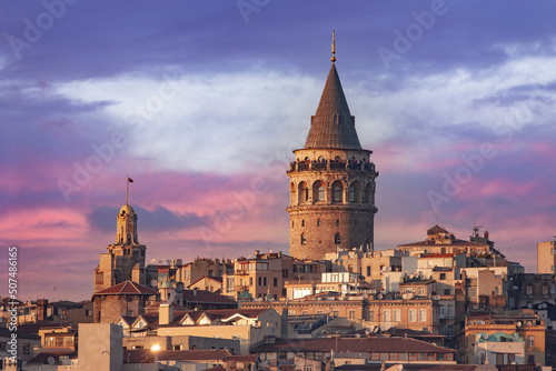 View of Galata Tower in Istanbul before sunset