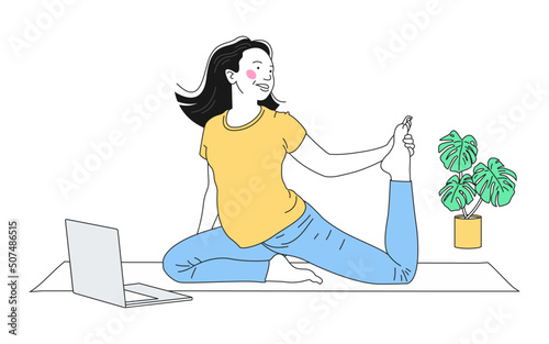 Young pregnant woman practicing yoga at home. yoga and meditation concept. vector illustration. (ID: 507486515)