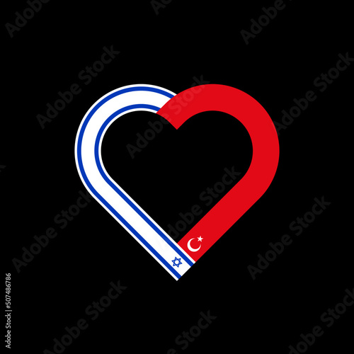 unity concept. heart ribbon icon of israel and turkey flags. vector illustration isolated on black background