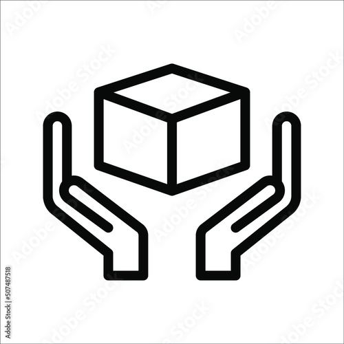 handle with caution, box icon vector in hand on white background. color editable.