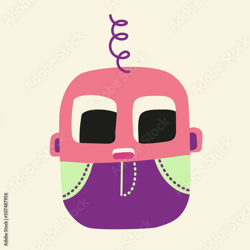 Cartoon strange baby, surreal character in pink, purple and green colors.