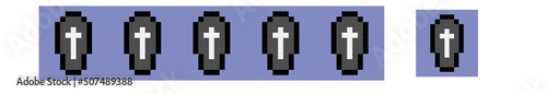Horizontal border with black coffins on a blue background. The scheme for embroidery or making baubles. Halloween decoration