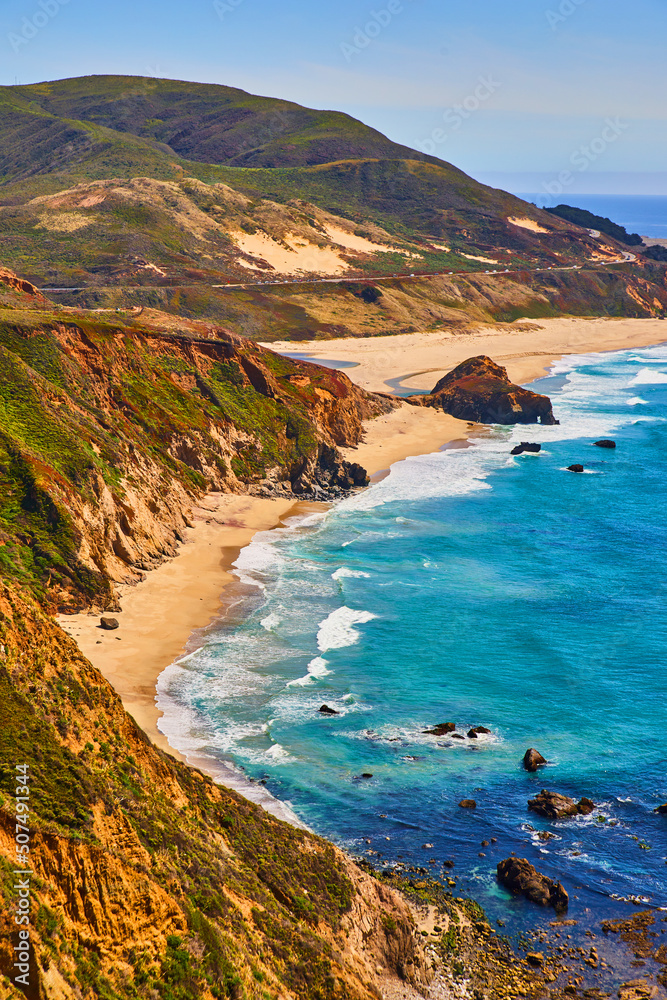 Amazing west coastline with colorful ocean waves and sandy beaches