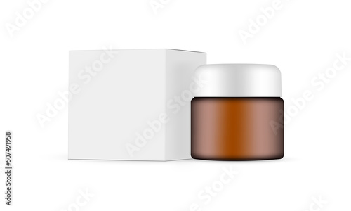 Amber Cosmetic Jar and Square Box Mockup, Isolated on White Background. Vector Illustration