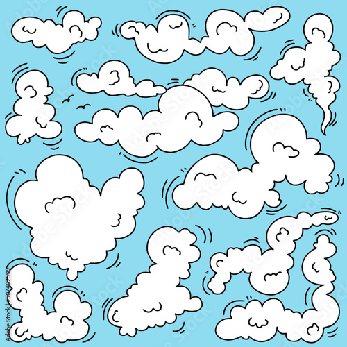 cloud doodle line freehand drawing vector set