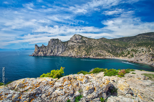 Vászonkép Beautiful seascape, cape Kapchik to the Galitsin Trail and blue bay of the Black Sea