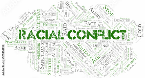 Racial Conflict word cloud. Vector made with the text only.