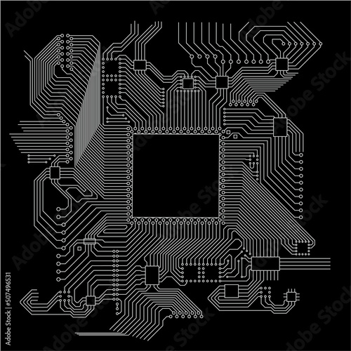 Circuit board vector illustration. Vector electronic circuit high tech illustration. Electronics and robotics programming.