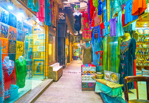 The clothing department of Khan El-Khalili market, Cairo, Egypt photo