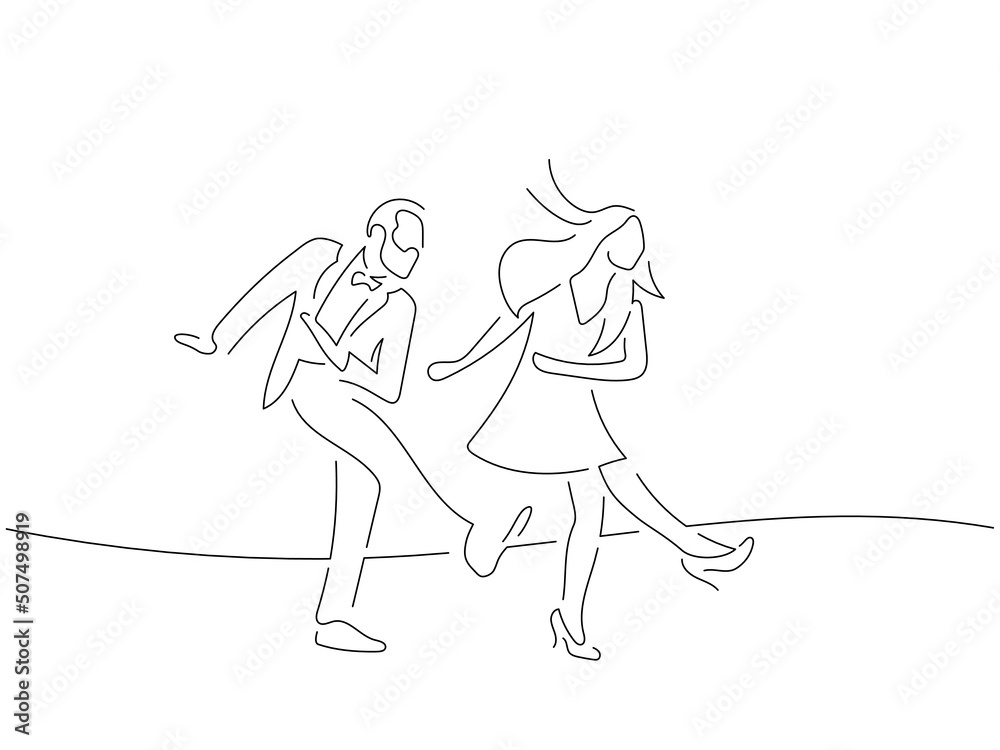 Modern dancers in line art drawing style. Composition of a couple dancing. Black linear sketch isolated on white background. Vector illustration design. Modern dancers in line art drawing style. Composition of a couple dancing. Black linear sketch isolated on white background. Vector illustration design.