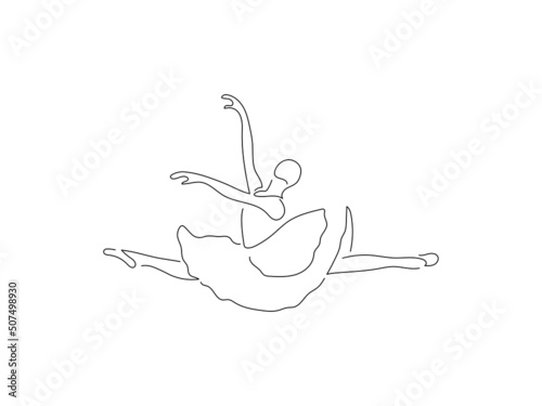 Classic dancers in line art drawing style. Composition of a ballet group dancing. Black linear sketch isolated on white background. Vector illustration design.