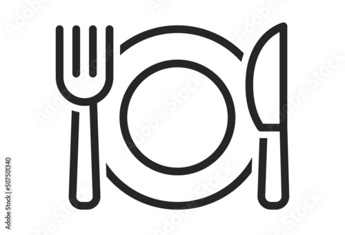 Cutlery icon set. Fork, knife, spoon and plate line icons set. Linear style restaurant food icon collection. Restaurant outline symbol - stock vector.