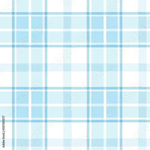 Blue Gingham seamless pattern. watercolor stripes, tartan texture for spring picnic table cloth, shirts, plaid, clothes, dresses, blankets, paper. vector checkered summer paint brush strokes.