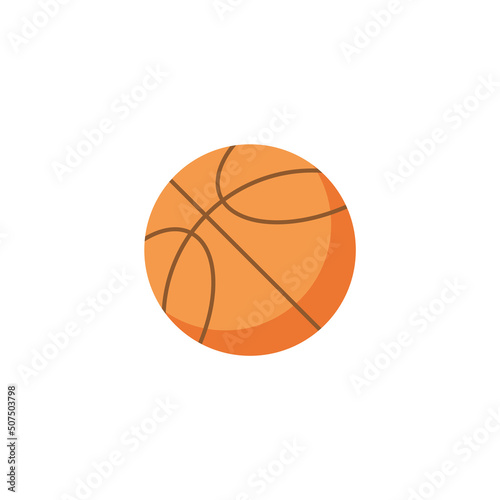 Basketball orange simple icon with brown stripes. Basketball symbol. Game, team sports. Popular sport basket balls leather. Fitness, healthy, workout background. Hand drawn flat vector illustration.