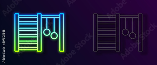 Glowing neon line Wooden Swedish wall icon isolated on black background. Swedish stairs. Vector