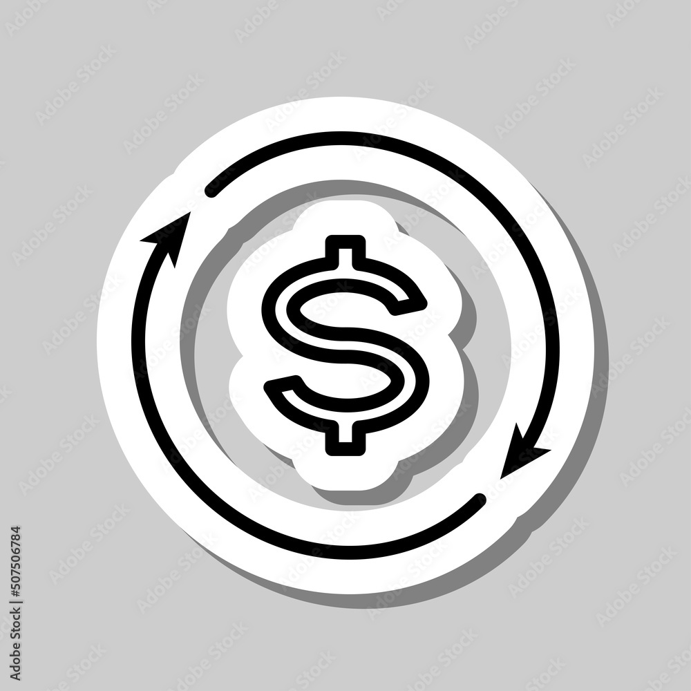 Dollar exchange simple icon vector. Flat design. Sticker with shadow on gray background.ai Dollar exchange simple icon vector. Flat design. Sticker with shadow on gray background.ai