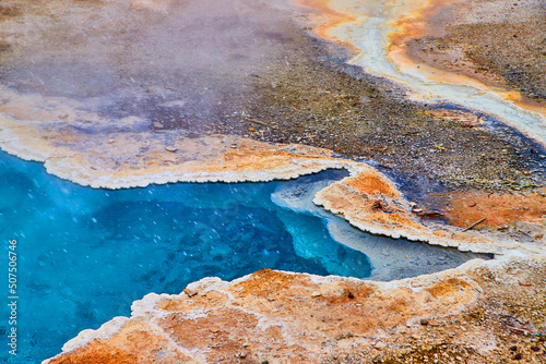 Detail of Yellowstone spring with deep blue waters