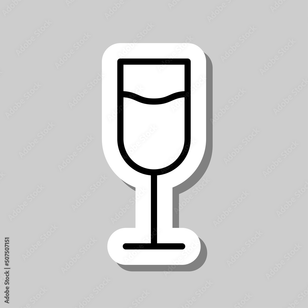 Glass of champagne simple icon vector. Flat design. Sticker with shadow on gray background.ai Glass of champagne simple icon vector. Flat design. Sticker with shadow on gray background.ai