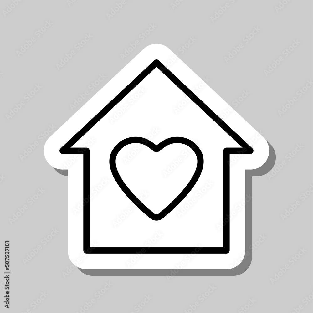 Heart, house vector simple icon. Flat design. Sticker with shadow on gray background.ai